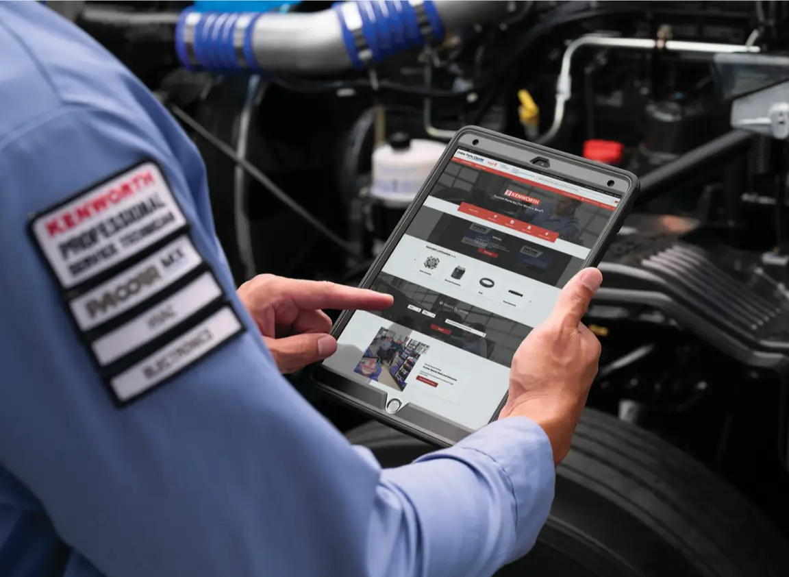 A person accesses Online Parts Counter on a tablet